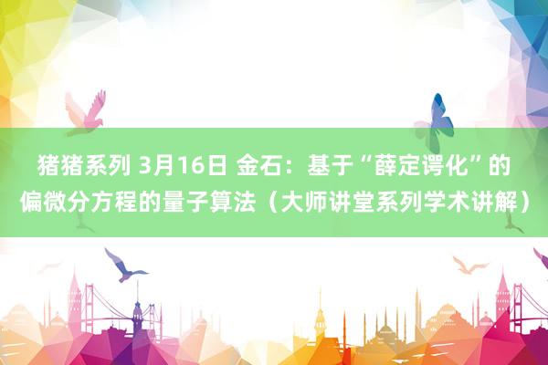 猪猪系列 3月16日 金石：基于“薛定谔化”的偏微分方程的量子算法（大师讲堂系列学术讲解）
