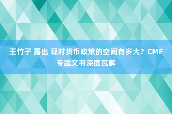 王竹子 露出 现时货币政策的空间有多大？CMF专题文书深度瓦解